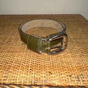 Vintage 90's Womens S/M Green Snake Print Cowgirl Western Leather Belt Metal